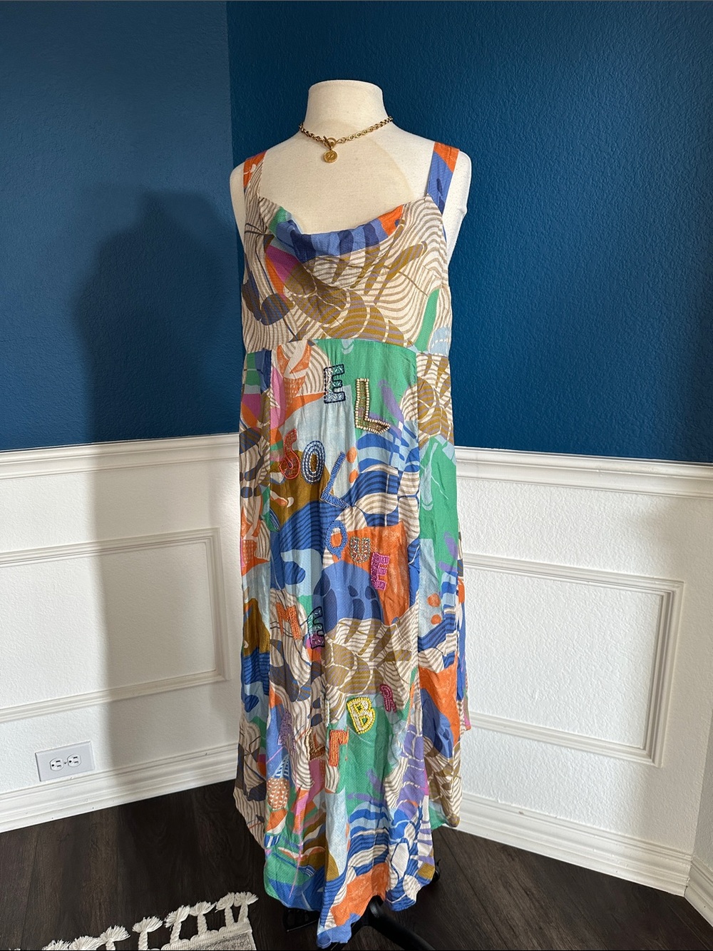 Anthropologie Abstract Multicolor Maxi Slip Dress - Women